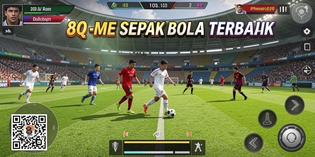 Screenshot gameplay <strong>8QR</strong> menampilkan aksi seru di lapangan sepak bola.