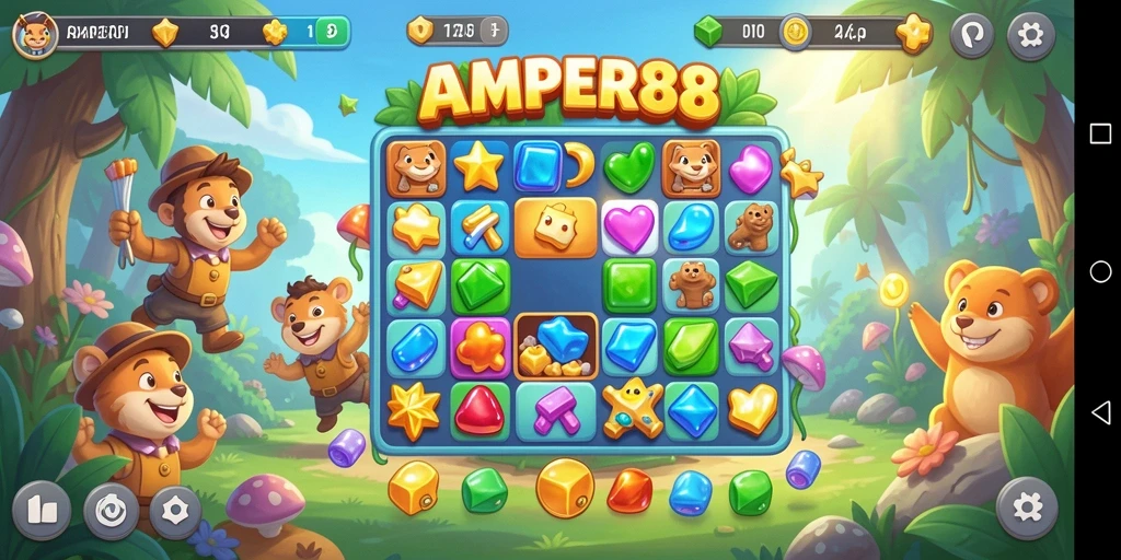 Tangkapan layar gameplay menampilkan elemen Match-3 yang berwarna dan menyenangkan.