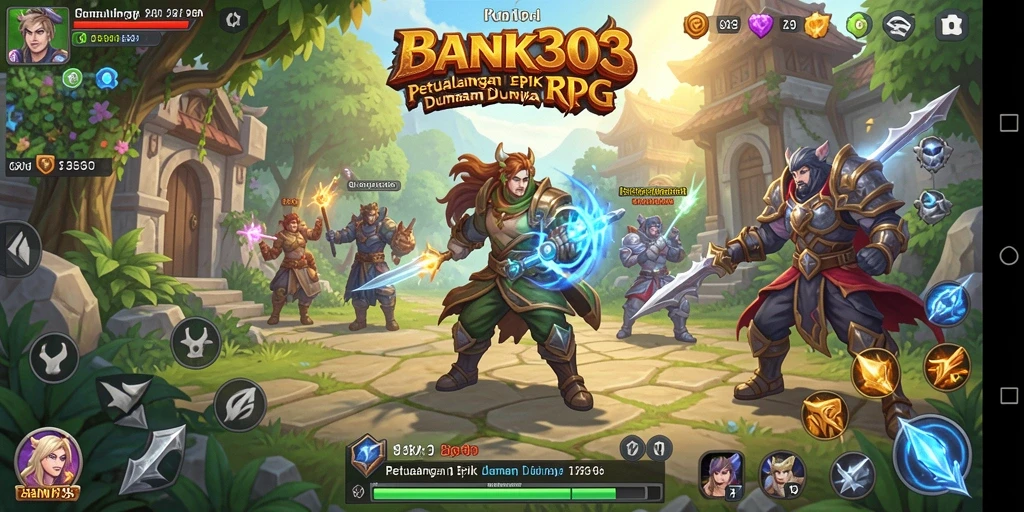 Screenshot menampilkan pertarungan epik dalam BANK303 di dunia RPG.