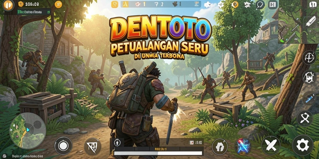 Screenshot menampilkan gameplay DENTOTO dalam dunia terbuka yang luas.