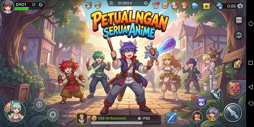Tampilan screenshot DYO1 menampilkan aksi karakter anime yang dinamis.