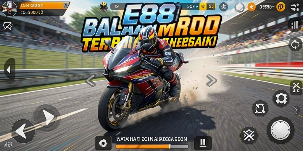 Gameplay seru E88 dengan aksi balapan motor yang mendebarkan.