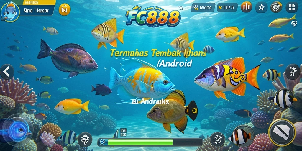 Tampilan gameplay seru dari FC888 dengan ikan-ikan berwarna-warni.