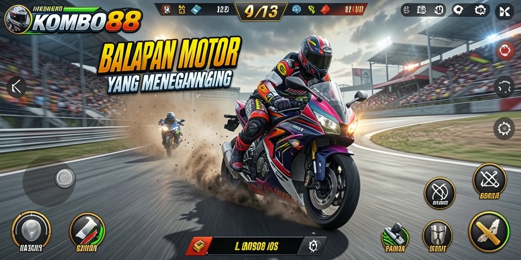 Gameplay menarik dalam balapan motor yang intens.