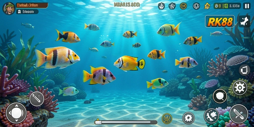 Screenshot gameplay RK88 menampilkan aksi menembak ikan yang seru.