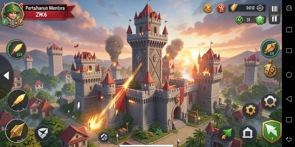 Tampilan menarik dari gameplay ZK6 dengan menara pertahanan yang strategis.